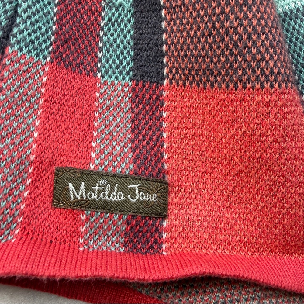 Matilda Jane Women’s Medium Open Front Cardigan Plaid Fringe Sweater - Picture 7 of 8